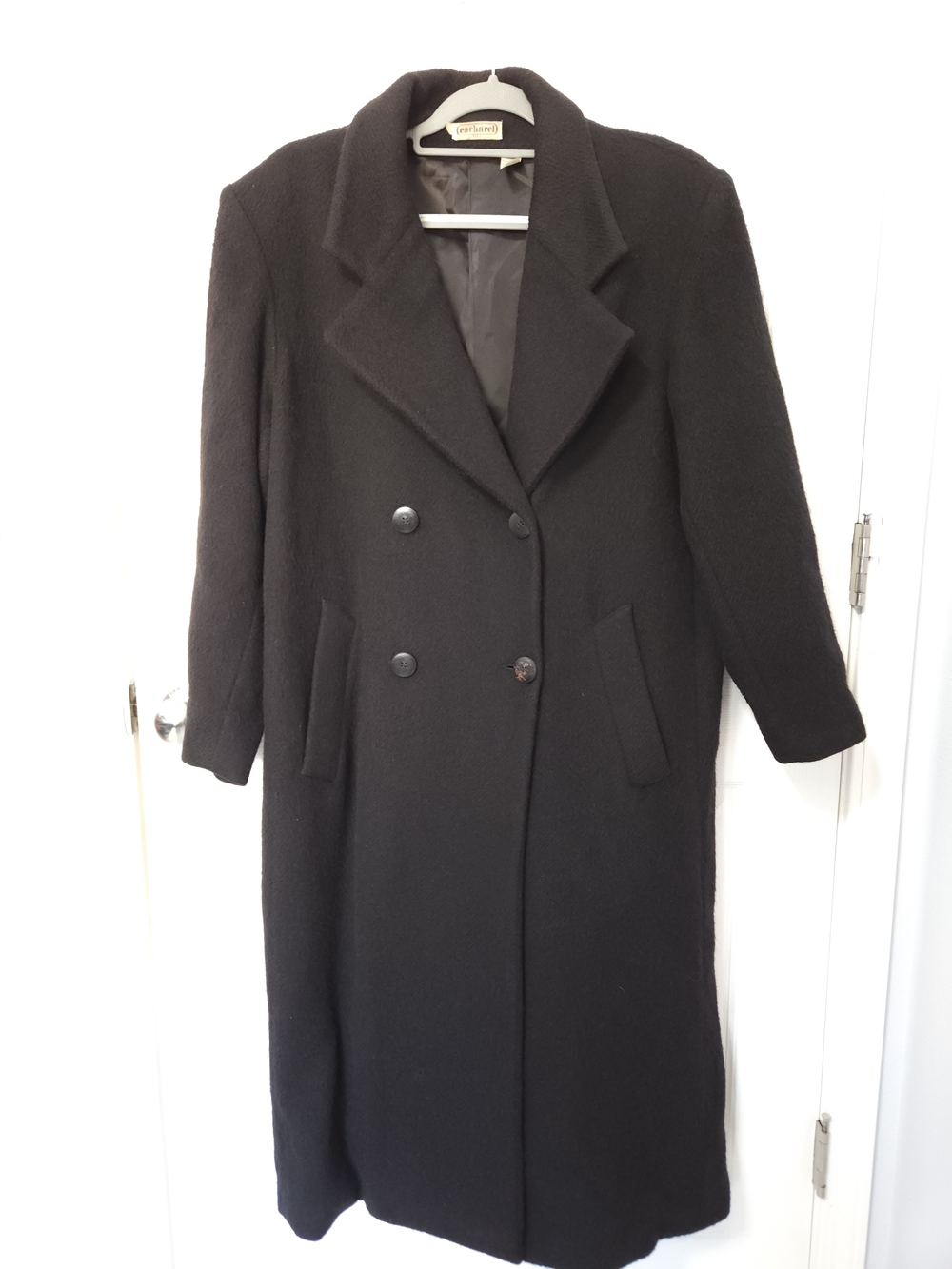Vintage Classic Long Alpaca Double-Breasted Trench Coat - Black
